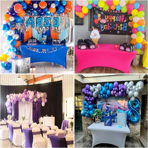 Miniatura 7 de SuperO - Paquete de 2 manteles de elastano impermeables para mesas de 6 pies, mantel elástico universal ajustable para fiestas, banquetes, bodas