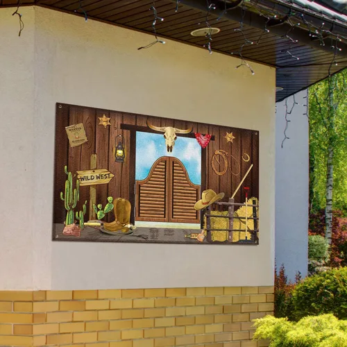 Miniatura 6 de Decoraciones de fiesta occidental, 70.8 x 43.3 pulgadas, fondo grande de vaquero con temática occidental, decoración rústica del salvaje oeste