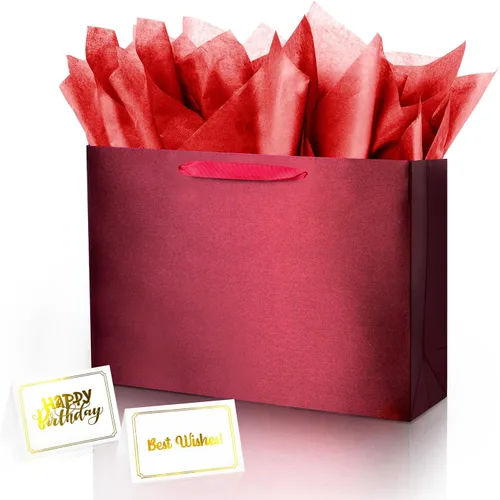 Miniatura 12 de Bolsa de regalo beige con papel de seda de color sólido sedoso para mujeres y hombres, boutique, cumpleaños, aniversario, boda, 13 pulgadas