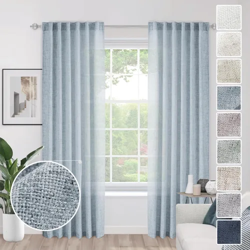 Miniatura 46 de Cortinas de lino 92 pulgadas de largo, juego de 2 paneles con bolsillo para barra, lengüeta trasera, cortinas transparentes para ventanas