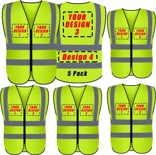 BeautyWill Chaleco de seguridad personalizado Logo Clase 2 Chaleco reflectante de alta visibilidad con bolsillos Ropa de trabajo de construcción