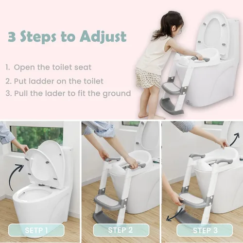 Miniatura 7 de JASSONE® Asiento de Entrenamiento para Ir al Baño, Taburete de Paso para Niños Pequeños, Inodoro de Entrenamiento para Ir al Baño 2 en 1 para Niños