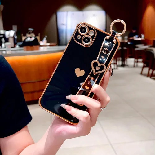 Miniatura 4 de DEFBSC Funda compatible con iPhone 15, con borde galvanizado, diseño de corazón con correa para la muñeca, protección completa de la cámara