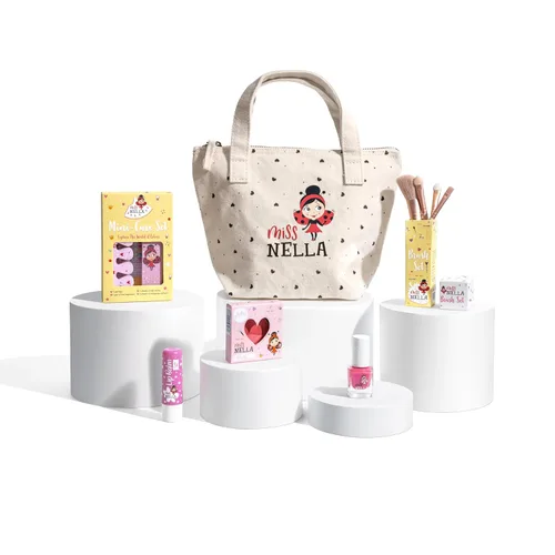 MISS NELLA Juego de maquillaje y esmalte de uñas para niñas pequeñas, regalo seguro y divertido, hipoalergénico, dermatológicamente probado, apto