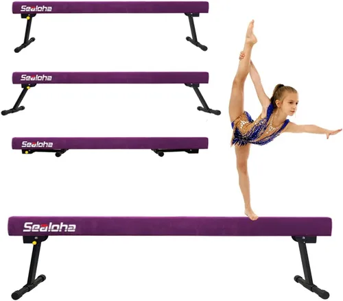 Miniatura 13 de Viga de equilibrio ultrasimple ajustable y plegable de 6 pies, equipo de gimnasia de suela sintética de piso alto y bajo, sin necesidad de Asterismo