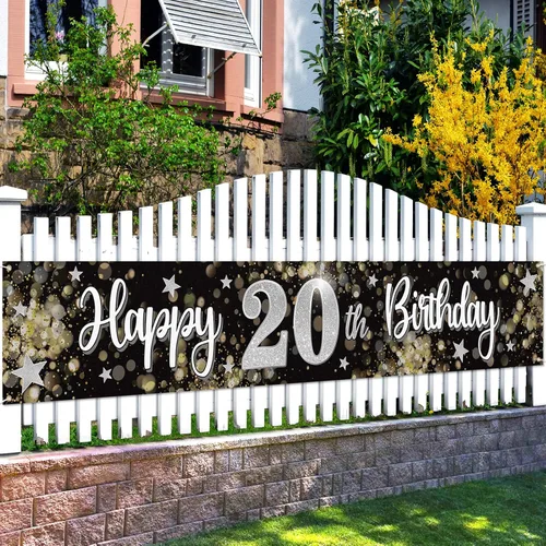 Miniatura 36 de Decoraciones de feliz cumpleaños número 10, globo de estrella de ensueño negro y plateado grande cartel colgante de cumpleaños, suministros