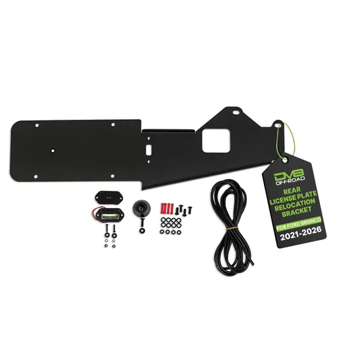 DV8 Offroad Soporte de reubicación de matrícula trasera compatible con Ford Bronco 2021-2026 – 0.118 pulgadas de acero negro con recubrimiento en