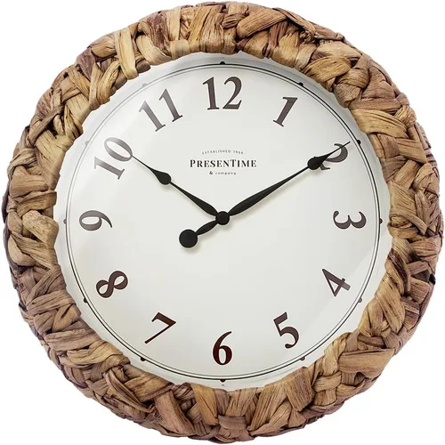 Presentime & Co. Farmhouse Series, reloj tejido rústico, 12.6 pulgadas, jacinto de agua tejido natural/hierba marina. Escultura de pared, arte de