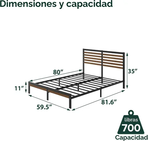 Miniatura 2 de Zinus Kai Marco de Cama Plataforma de Bambú y Metal con Cabecero, No Necesita Somier, Fácil Montaje, Queen, Marrón