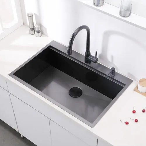 Miniatura 8 de VAPSINT Fregadero de cocina negro de 28 x 18 pulgadas, fregadero de cocina negro plomizo de 28 pulgadas, montaje superior, acero inoxidable extra