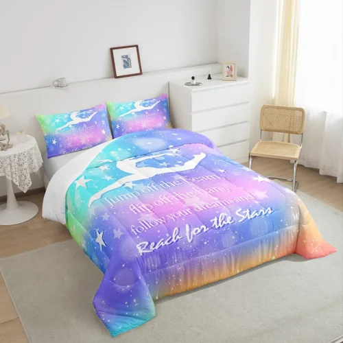 Miniatura 6 de Manfei - Juego de edredón para amantes de la gimnasia y la danza, tamaño individual, juego de ropa de cama romántica con diseño de cielo estrellado