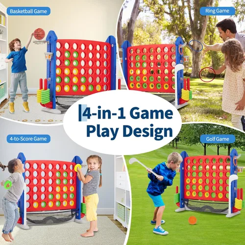 Miniatura 6 de PeakPursuit Juego gigante 4 en fila para niños y adultos, juego familiar al aire libre con altura ajustable, lanzamiento de anillo de baloncesto