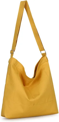 Miniatura 51 de Covelin - Bolsa de hombro informal de lona para mujer, estilo bohemio y retro, bolsa de mano, bolso cruzado, tamaño grande