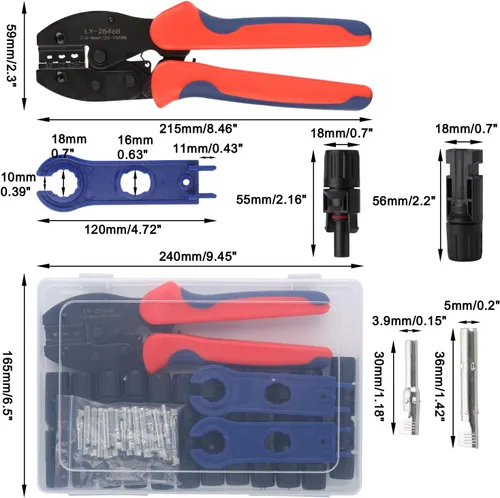 Miniatura 7 de Herramienta de crimpado solar para cable de panel solar con 12 pares de conectores solares, 1 crimpadora solar, 2 llaves inglesas, herramienta