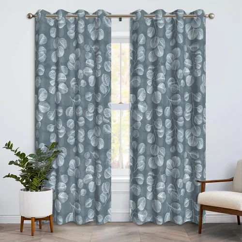 Miniatura 13 de Cortinas opacas florales bohemias azules para dormitorio, cortinas opacas botánicas de mediados de siglo de 63 pulgadas de largo, 2 paneles