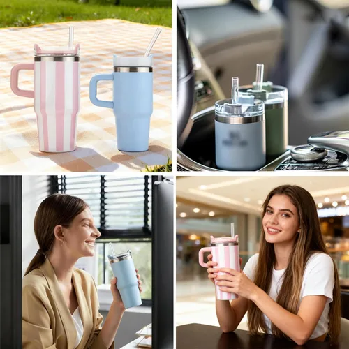 Miniatura 7 de Paquete de 4 popotes transparentes de repuesto para vaso Stanley de 20 onzas y 14 onzas, pajitas de plástico reutilizables de 8.85 pulgadas