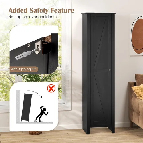 Miniatura 5 de Giantex Gabinete de Almacenamiento Alto Independiente Torre de Almacenamiento de Piso con Cuatro Estantes y Una Sola Puerta, Gabinete Estrecho