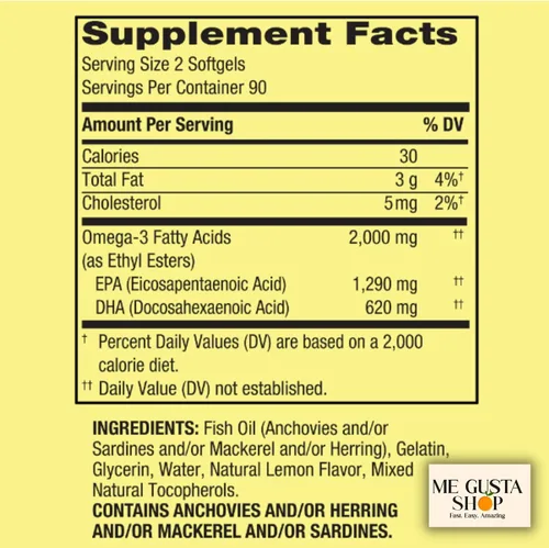 Miniatura 2 de Spring Valley Omega 3 Aceite de pescado máximo 2000 mg 180 cápsulas blandas + pegatina me Gusta