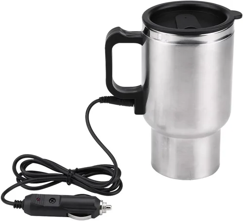 Hervidor eléctrico para coche, 12 V, 15.2 fl oz, eléctrico en el coche, taza de calefacción de acero inoxidable, taza de café, té, taza de coche,