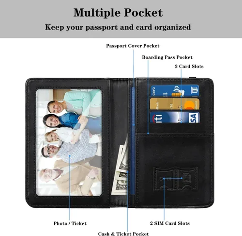 Miniatura 3 de Funda para pasaporte, cartera de viaje para tarjetas de crédito, bloqueo RFID, carteras para pasaporte para mujeres y hombres con ranura para fotos