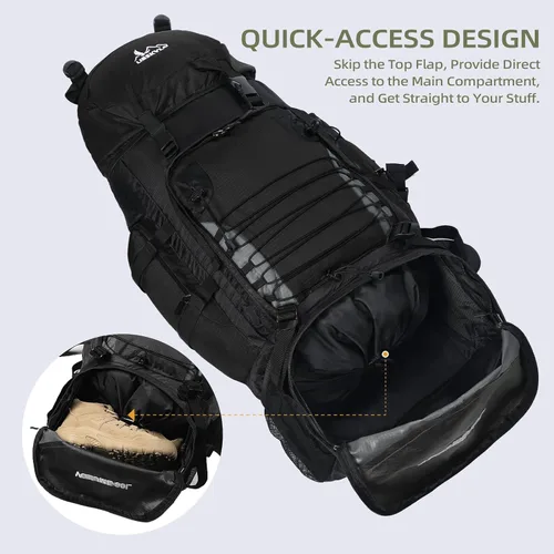 Miniatura 4 de Mochila de senderismo, mochila de campamento de 90 L, resistente al agua, ligera, para deportes al aire libre, bolsa de viaje para camping, Negro