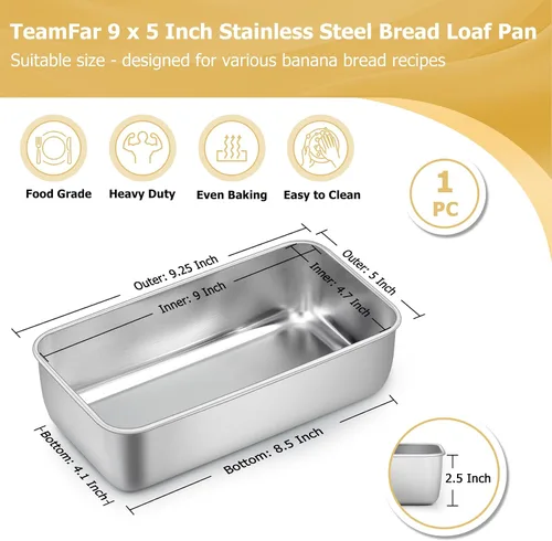 Miniatura 2 de TeamFar Molde para Pan, 9¼" × 5" Molde para Pan de Carne de Acero Inoxidable para Hornear Pan Pastel Tostadas, Saludable y Duradero, Apto