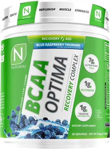 NutraKey BCAA Optima - Complejo de recuperación post entrenamiento, sin azúcar, sin carbohidratos, ayuda de recuperación, frambuesa azul