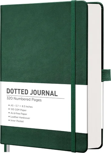 Miniatura 13 de RETTACY Cuaderno Diario Punteado, 320 Páginas Numeradas, Tamaño A5 Mediano (5.7" × 8.3"), Tapa Dura de Cuero, Papel Grueso de 100 GSM, para Diario