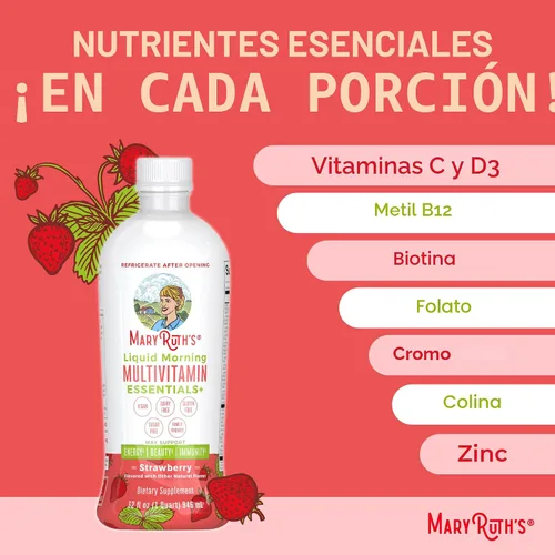 Miniatura 7 de MaryRuth Organics Liquid Morning Multivitamin Essentials+ Vitamina A C D E B6 B12 Biotina Zinc Hombres y mujeres Apoyo inmunológico Belleza