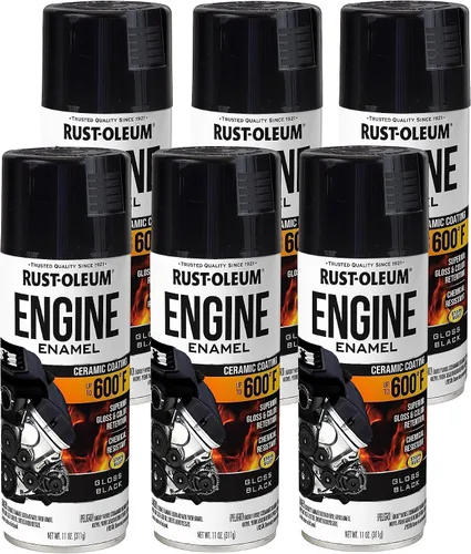 Rust-Oleum 363567-6PK Pintura en aerosol de esmalte para motor, 11 onzas, negro brillante, (paquete de 6)