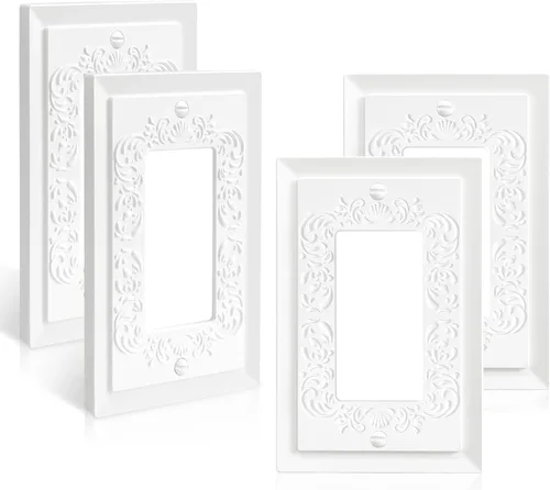 Miniatura 16 de Cubiertas de enchufe decorativas modernas de estilo clásico con diseño en relieve de pétalo, blanco, placa de pared para receptáculo eléctrico