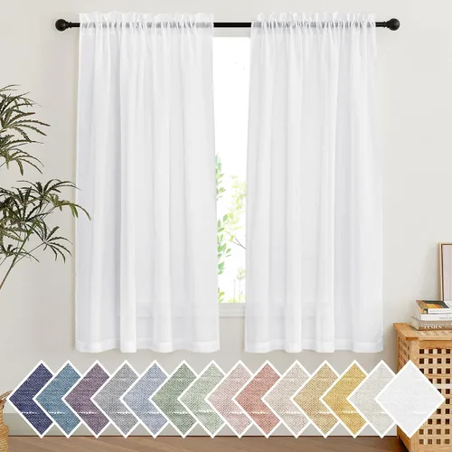 Miniatura 22 de NICETOWN Cortinas traslúcidas cortas para dormitorio, 45 pulgadas de largo, con textura de lino, cortinas semitransparentes de gasa que mantienen