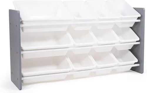 Miniatura 10 de Humble Crew Organizador de almacenamiento de juguetes para niños con 12 cubos de plástico, madera natural/aguamarina, contenedores extraíbles