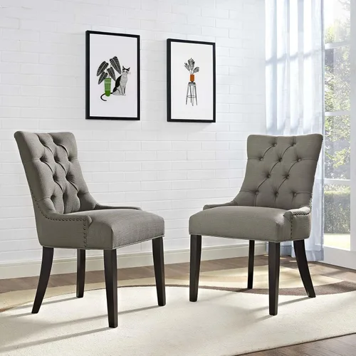 Miniatura 2 de Modway Regent Modern - Sillas de comedor tapizadas de tela copetuda con ribete de clavos en granito