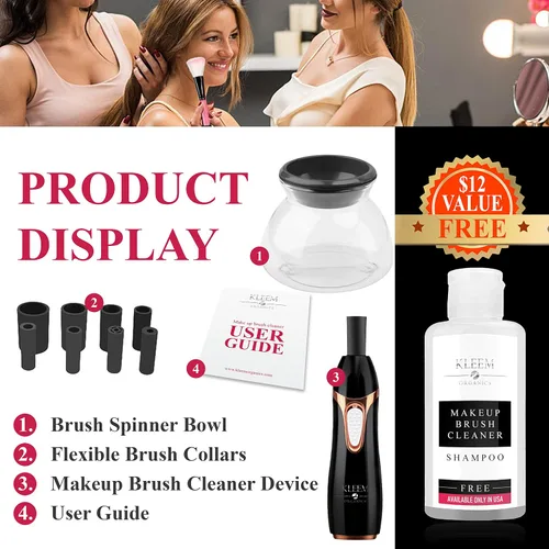 Miniatura 5 de Kleem - Máquina limpiadora de brochas de maquillaje eléctrica Lavadora automática de brochas de maquillaje y secadora giratoria con champú