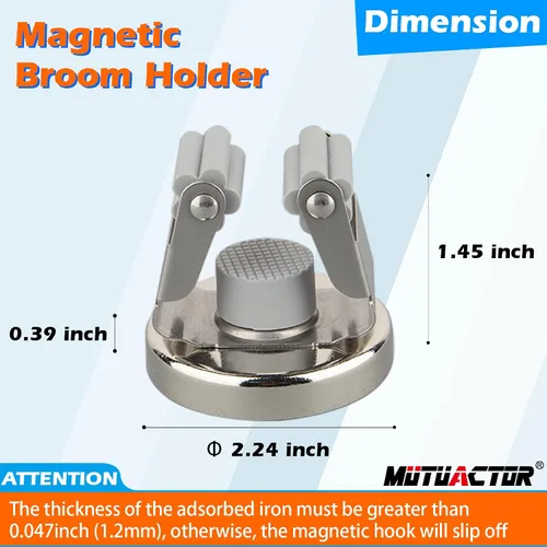 Miniatura 5 de MUTUACTOR Soportes magnéticos para escobas, 2 piezas de clips magnéticos resistentes antiroturas para montaje en pared, sin perforación, ganchos