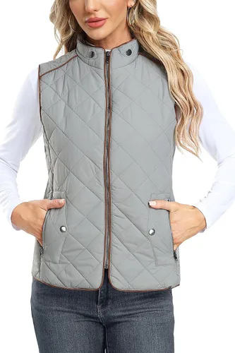 Miniatura 5 de Dilgul Chaleco acolchado para mujer, cuello alto, con cremallera, acolchado ligero y moderno
