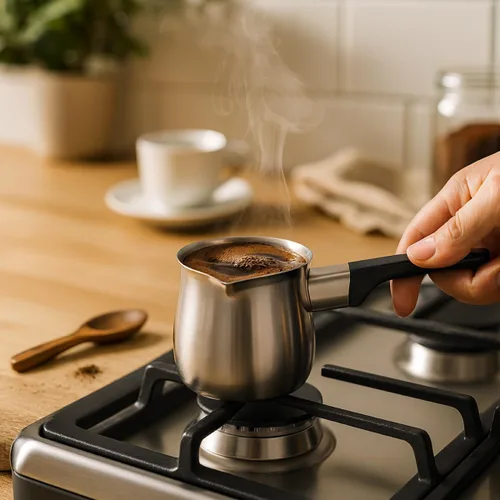 Miniatura 7 de Fino Cafetera turca de acero inoxidable, calentador profesional 18/8 para estufa, café, leche, té, chocolate caliente, deliciosas bebidas diarias, 6