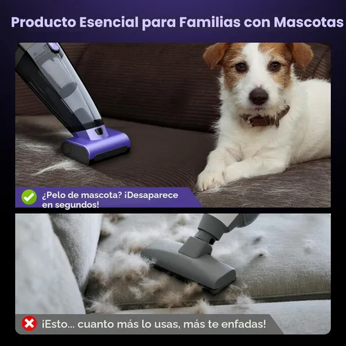 Miniatura 2 de Aspiradora de mano de pelo de mascotas sin cable: aspiradora de coche de alta potencia de 20000 PA con cepillo motorizado y luz LED, aspiradora