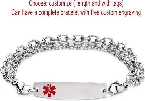 Miniatura 19 de LinnaLove Cadena intercambiable de acero inoxidable para pulseras de identificación de alerta médica para mujeres y hombres