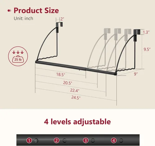 Miniatura 7 de Tajsoon Percha para colgar sobre la puerta extensible y ajustable, percha para colgar ropa sobre la puerta para toallas y abrigos, ganchos para Negro