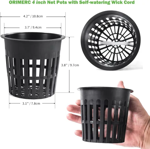 Miniatura 2 de ORIMERC Macetas de red de 4 pulgadas, paquete de 20 tazas de red con cuerda de riego automático de 20 pies y etiquetas para plantas, para acuapónica