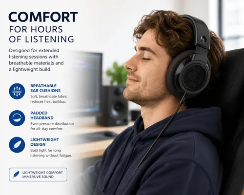 Miniatura 5 de PHILIPS SHP9500CY Over-Ear Open-Back Hi-Fi Headphones – 50mm Drivers, Lightweight Comfort Design, Wide Soundstage, Detachable Cable, Home Audio