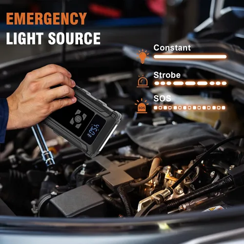 Miniatura 7 de Arrancador con compresor de aire, caja de batería de coche de 3000 A para vehículos diésel de 8.5 gas/6.5 L, inflador de neumáticos de 150 PSI