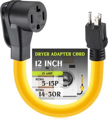 Miniatura 17 de Kanayu Cable adaptador de secadora NEMA 5-15P a 10-30R 15 amperios 1 pie NEMA 5-15P macho a 10-30R hembra adaptador de corriente 15 amperios 3