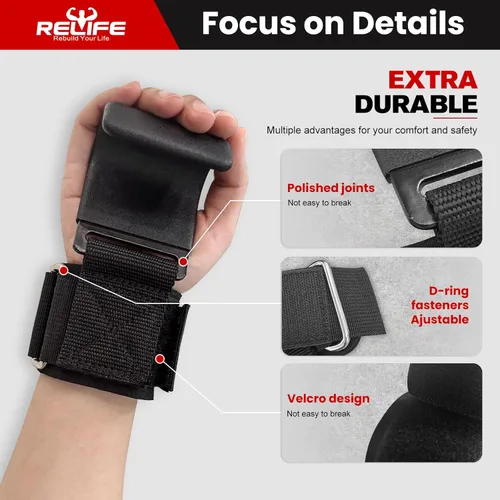 Miniatura 5 de RELIFE REBUILD YOUR LIFE Ganchos de levantamiento para hombres y mujeres (par), correas para dominadas, agarres de muñeca Gym Reapers