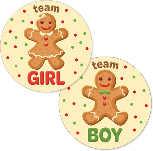 Gingerbread Revelación de Género Fiesta, Adhesivos de Galleta Navideña para Equipo Niño o Equipo Niña - 40 Etiquetas, Navidad Oh Snap ¿Qué se está