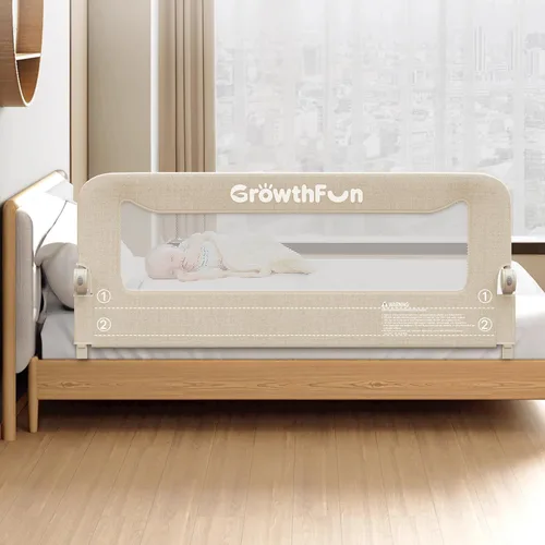 Miniatura 10 de Barandilla de cama plegable para niños pequeños, estructura reforzada de acero al carbono de 47 pulgadas y conectores, tela catiónica transpirable