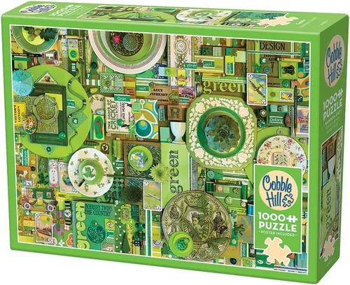 Miniatura 4 de Cobble Hill - Rompecabezas de 1000 piezas, colección Rainbow: verde, póster de muestra incluido