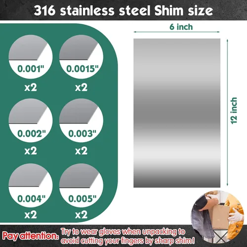 Miniatura 2 de LEIFIDE 12 piezas de cuñas de metal de acero inoxidable 316, hojas planas de metal para cocina, manualidades, aplicación de 0.001, 0.0015, 0.002